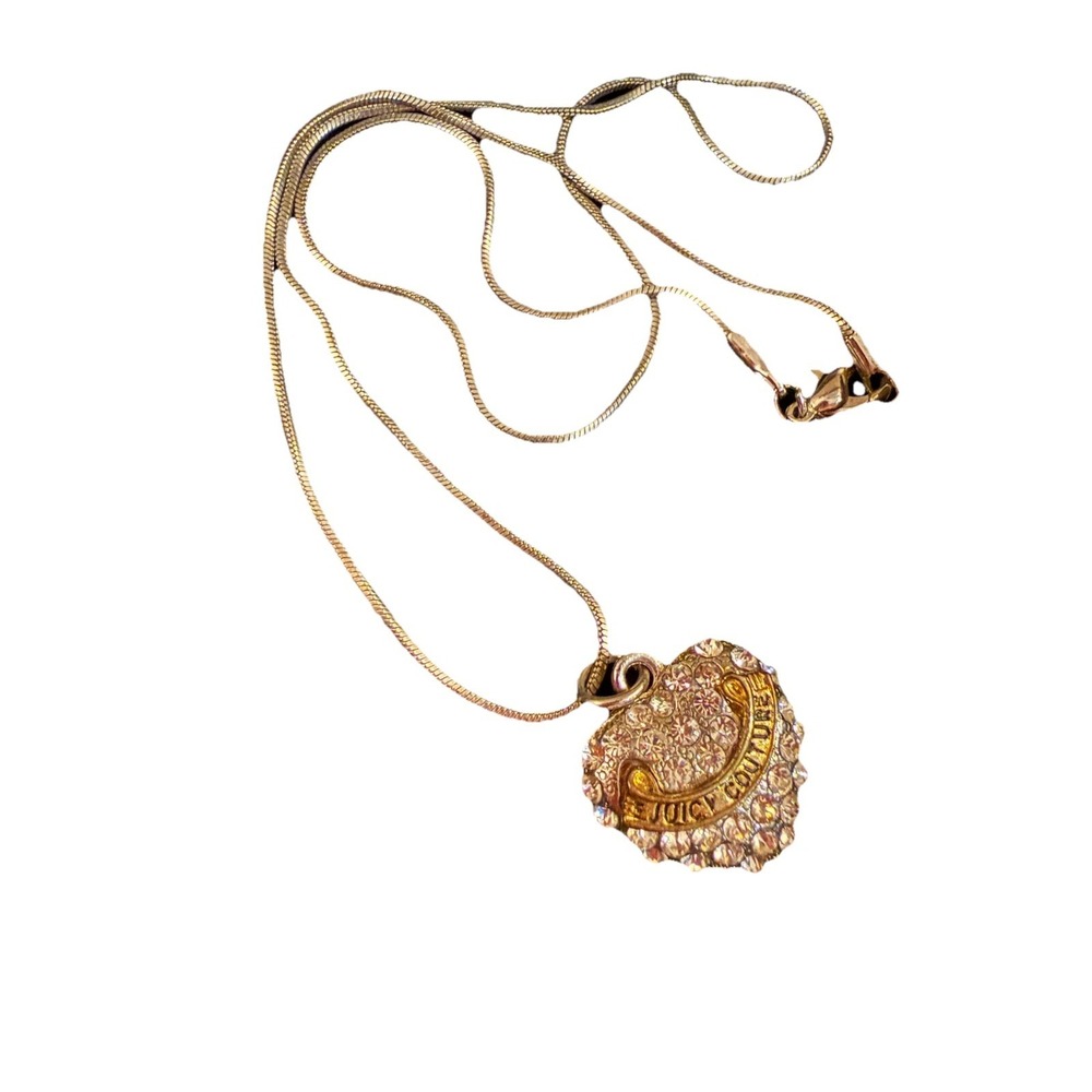 Vintage Juicy Couture Rhinestone‎ Gold Heart Necklace Rare